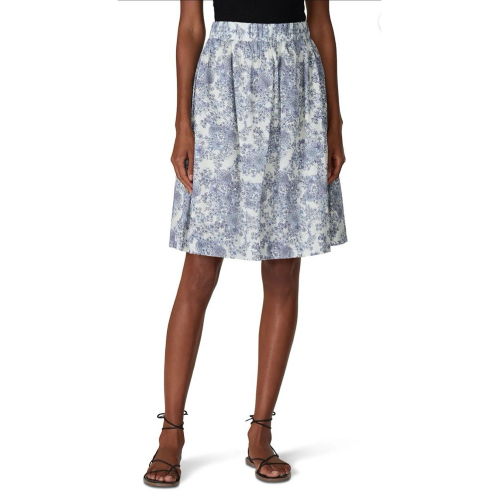 Couna Blue White‎ Floral Cotton Midi Skirt Elastic Waist Size M 102112A01